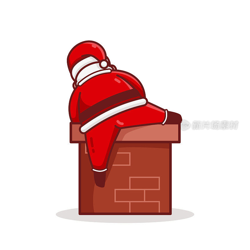 Christmas Santa Claus Cartoon Character Try To Climb Up The Chimney Flat Design Vector Illustration